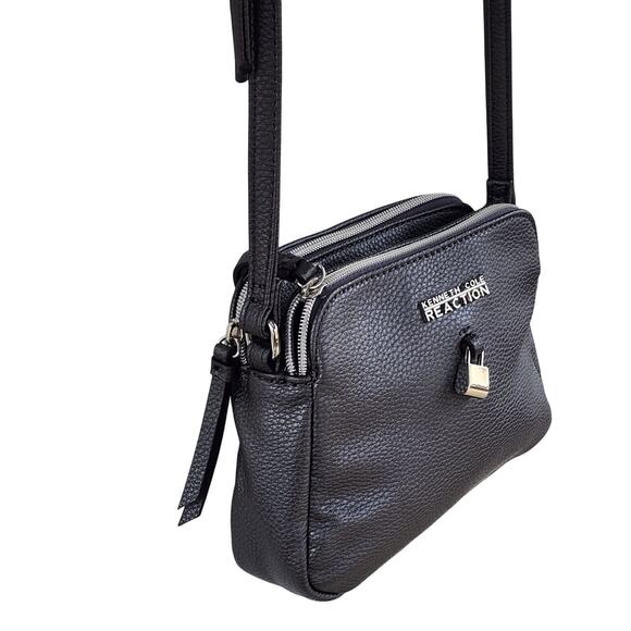 Kenneth Cole Reaction Gray Vegan Leather Crossbody Bag Small Purse w/ Lock Charm - Picture 4 of 13